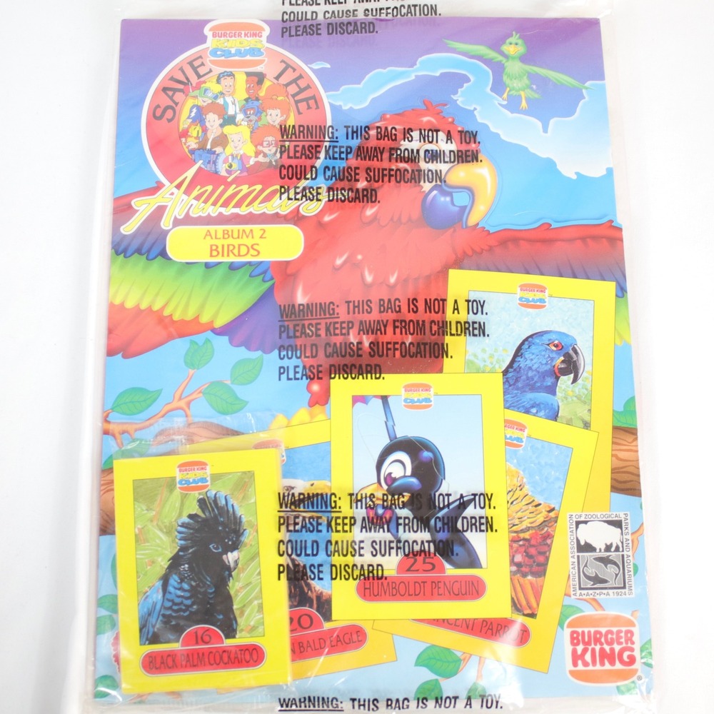 Vintage Burger King Kids Club Save The Animals Album 2 Birds Sealed 1990s Cards